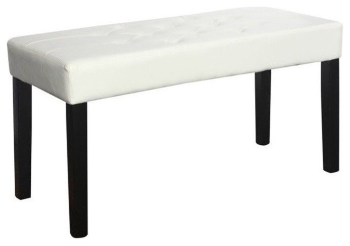 Atlin Designs Tufted Faux Leather Bench in White   Transitional   Upholstered Benches   by Homesquare  Houzz