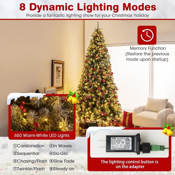 Gymax 9 FT PreLit Christmas Tree Artificial Hinged Christmas Tree w/