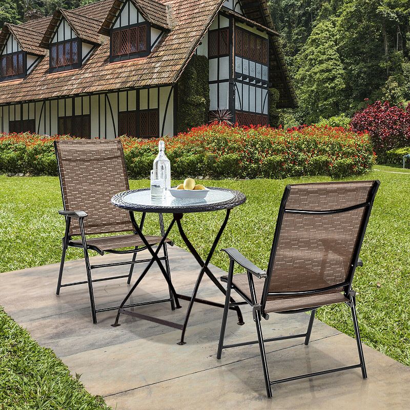 2 Pieces Outdoor Patio Folding Chair with Armrest for Camping Garden