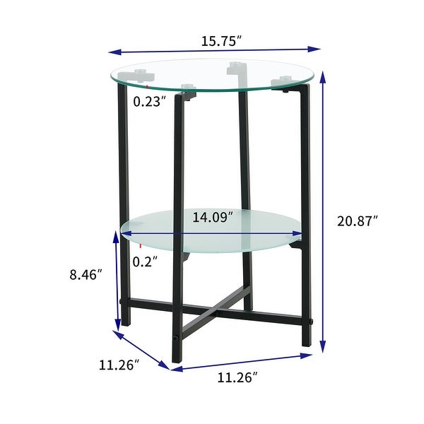 2 layer Tempered Glass End Table Round Coffee Table