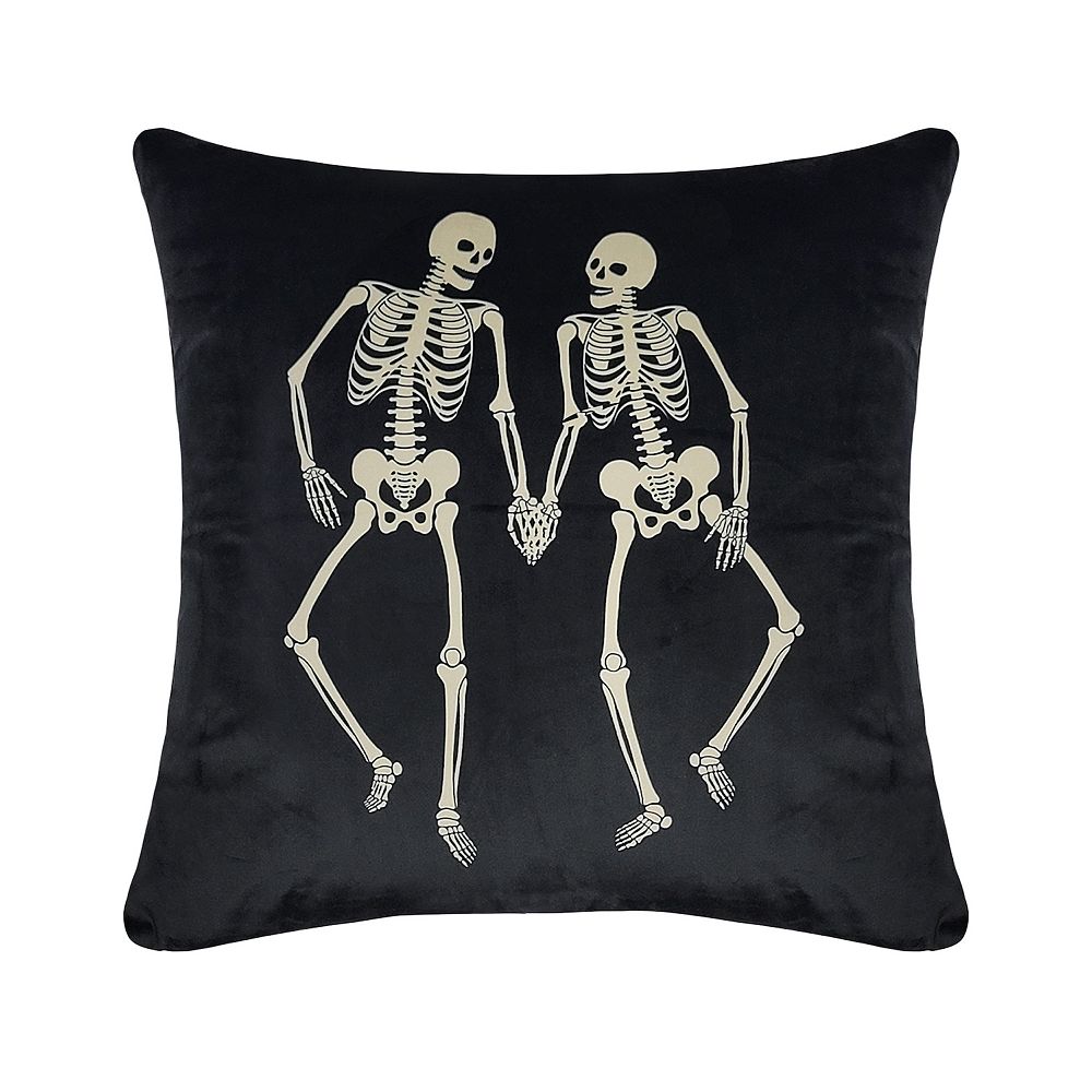 Edie Home Velvet Gentlemen Skeletons Throw Pillow