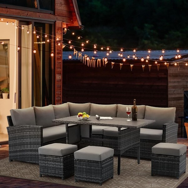 AECOJOY 7 Pieces Patio Furniture Set Outdoor Sectional Sofa Rattan Conversation Set