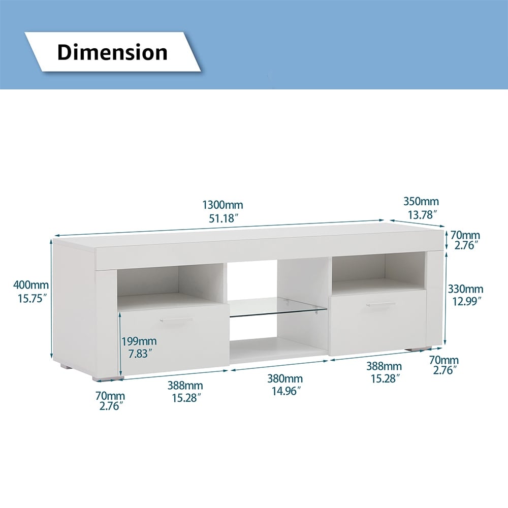 Modern LED TV Stand Media Console with LED lights  High Glossy   51L*14W*16Hinch