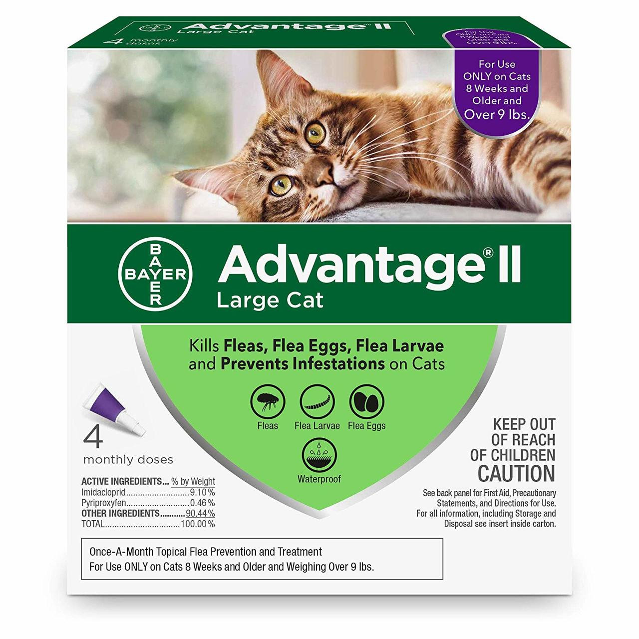 Advantage II Cat Over 9 Pounds Topical Flea Prevention， 4 Pack