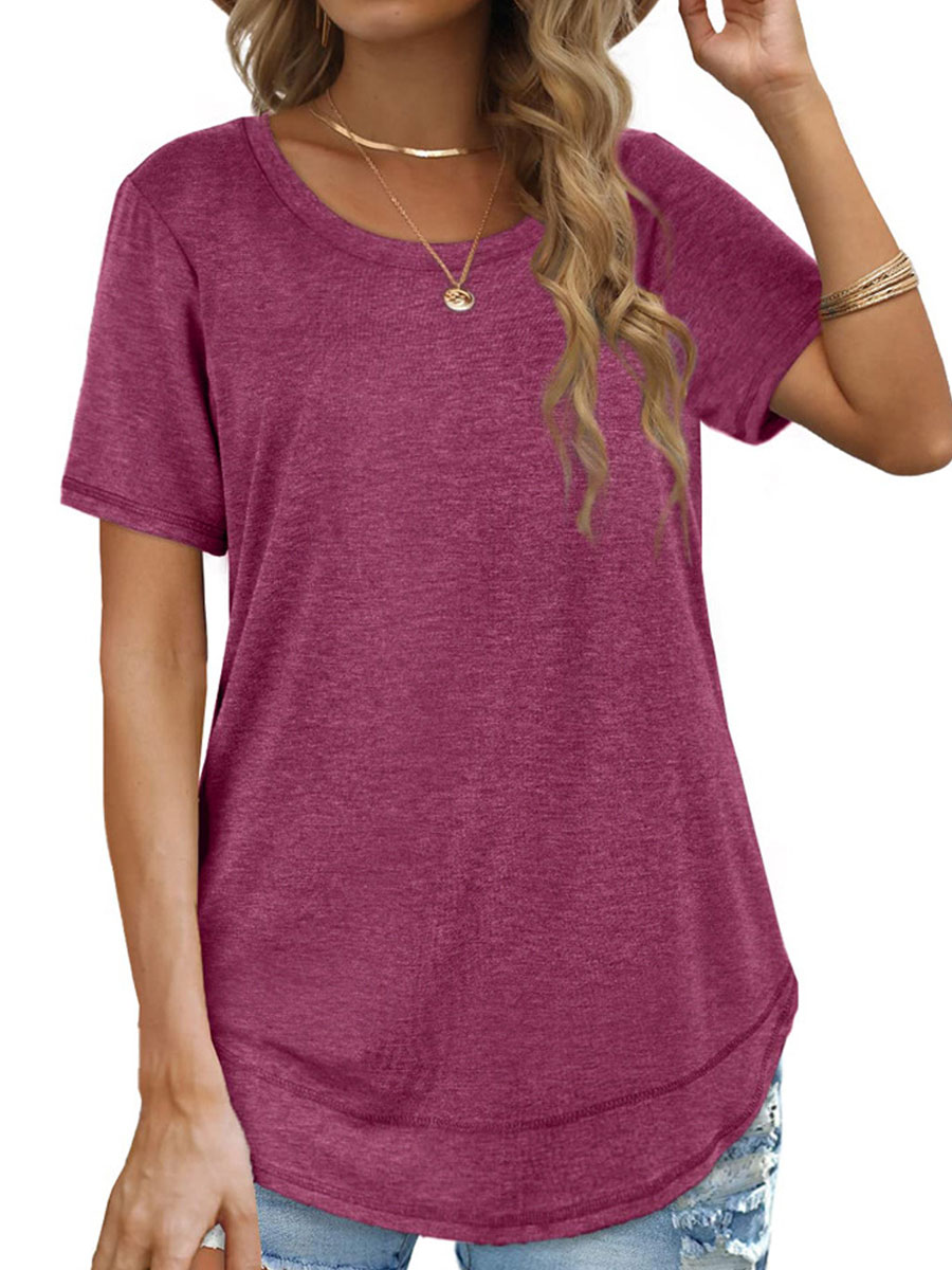 Round Neck Casual Loose Solid Color Short-sleeved T-shirt