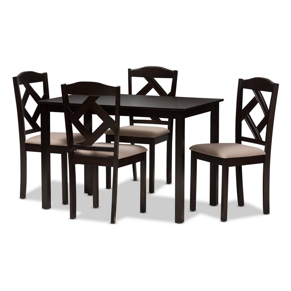 Baxton Studio Ruth 5-Piece Beige and Dark Brown Dining Set 8027-8026-HD