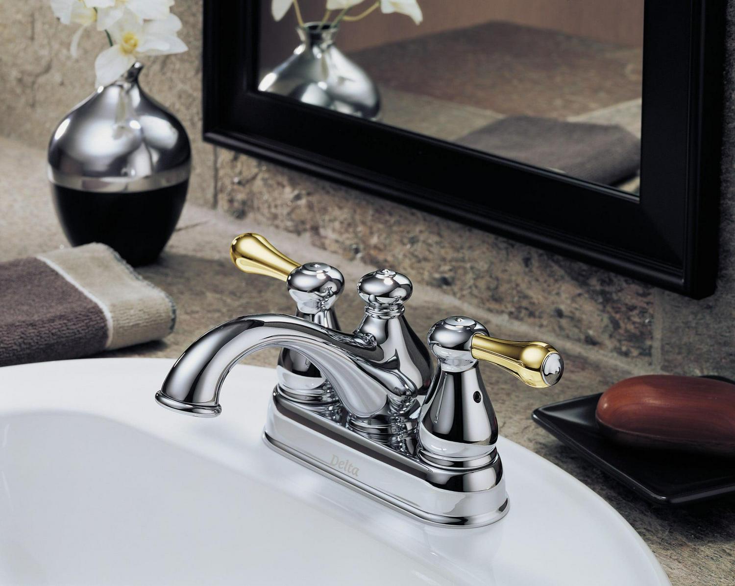 Delta Leland Centerset Lavatory Faucet with Metal Lever Handles， Available in Various Colors