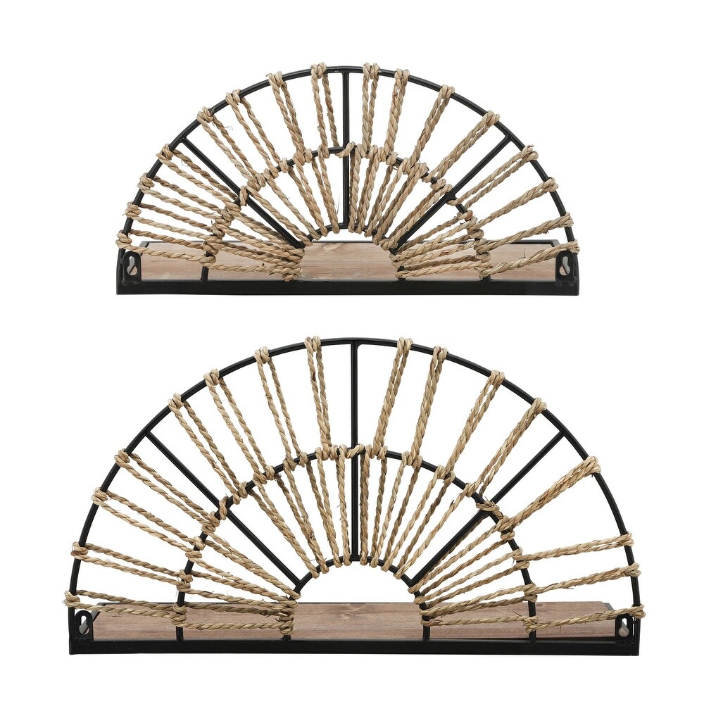 Set of 2 Brown and Black Arched Wall Shelves 20\