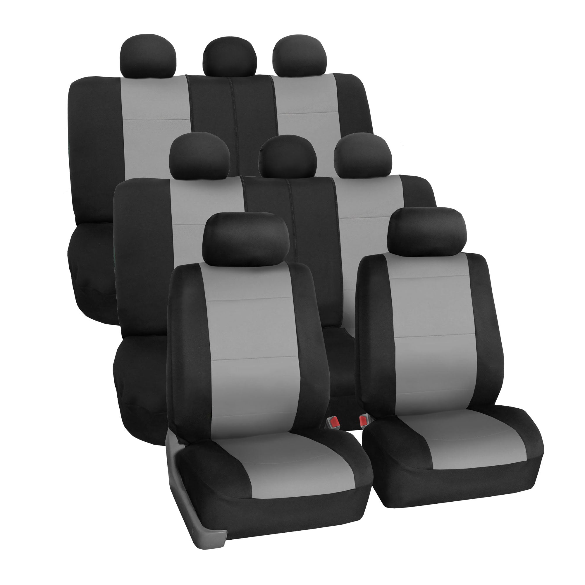 FH Group Neoprene 3 Row Car Seat Covers For SUV VAN TRUCK， Airbag Compatible Split Bench 8 Seaters， Gray Black