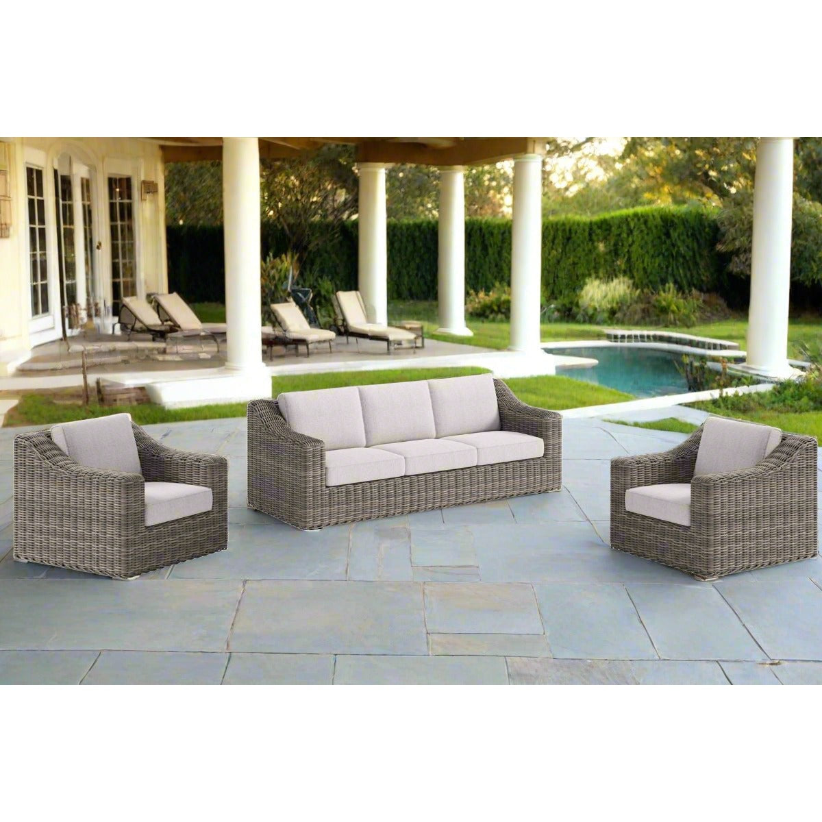 Carmel Natural 3pc Outdoor Seating Set LUX Heavy Weave