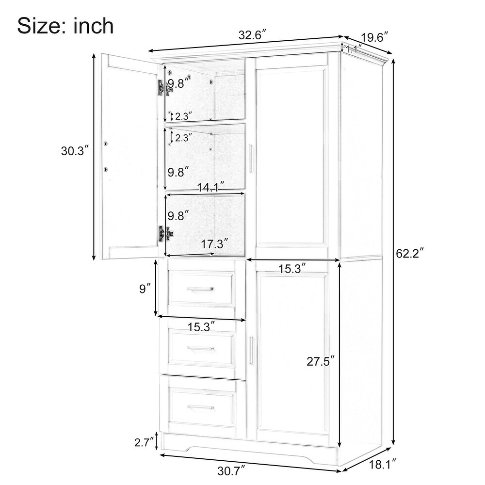 32 in. W x 72 in. H Storage Cabinet with Doors and Three Drawers   32\