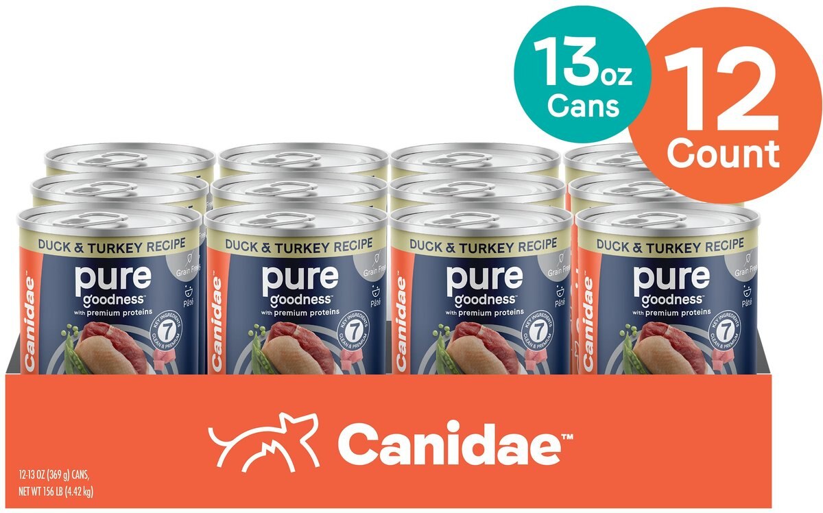 CANIDAE PURE All Stages Grain-Free Limited Ingredient Duck and Turkey Recipe Canned Dog Food， 13-oz