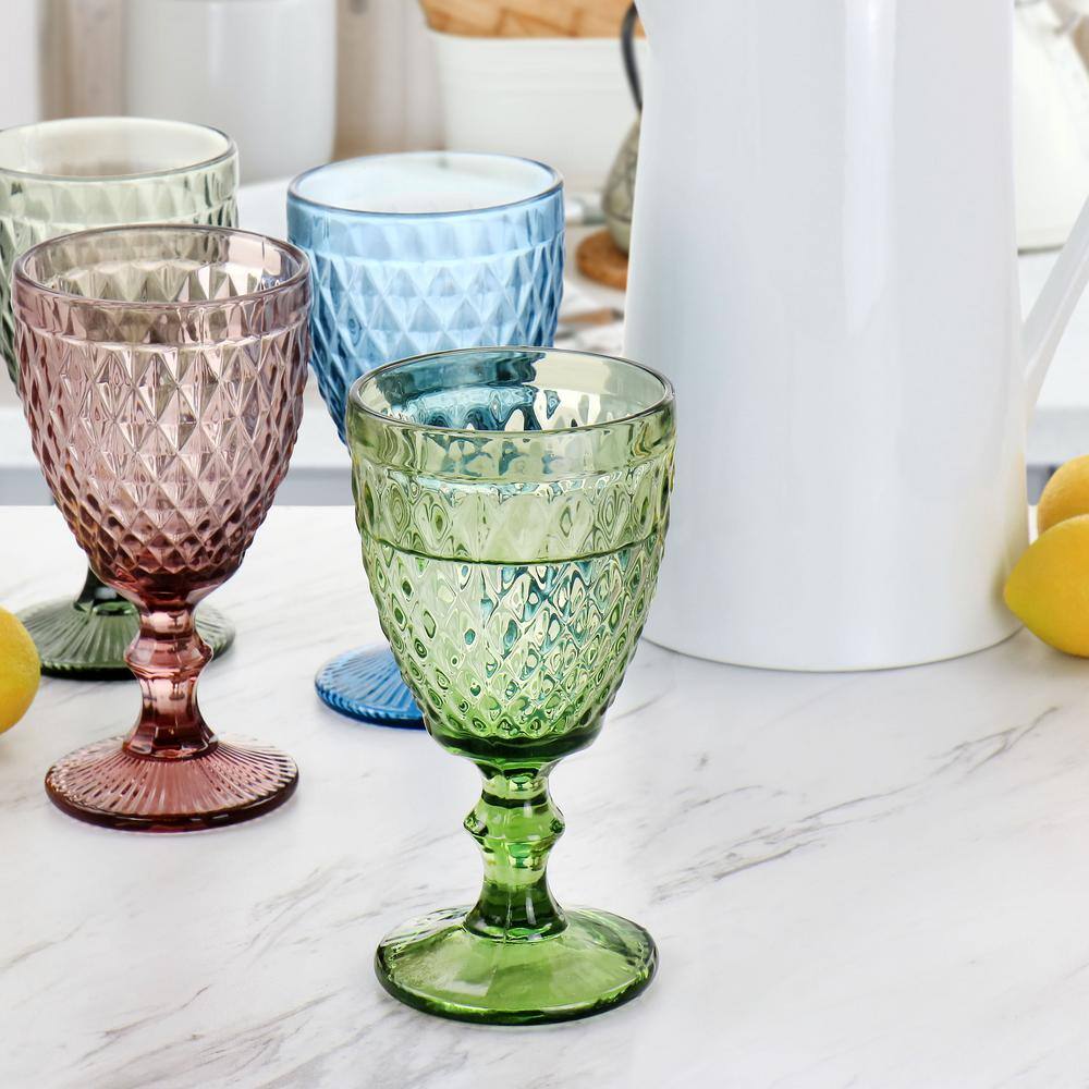 GIBSON HOME Rainbow Hue Assorted Colors 4-Piece Glass Goblet Set 985117470M