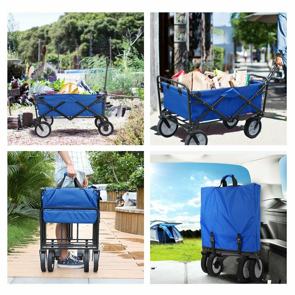 HOMFY Folding Wagon Cart, Utility Outdoor Shopping Trolley Buggy - Blue