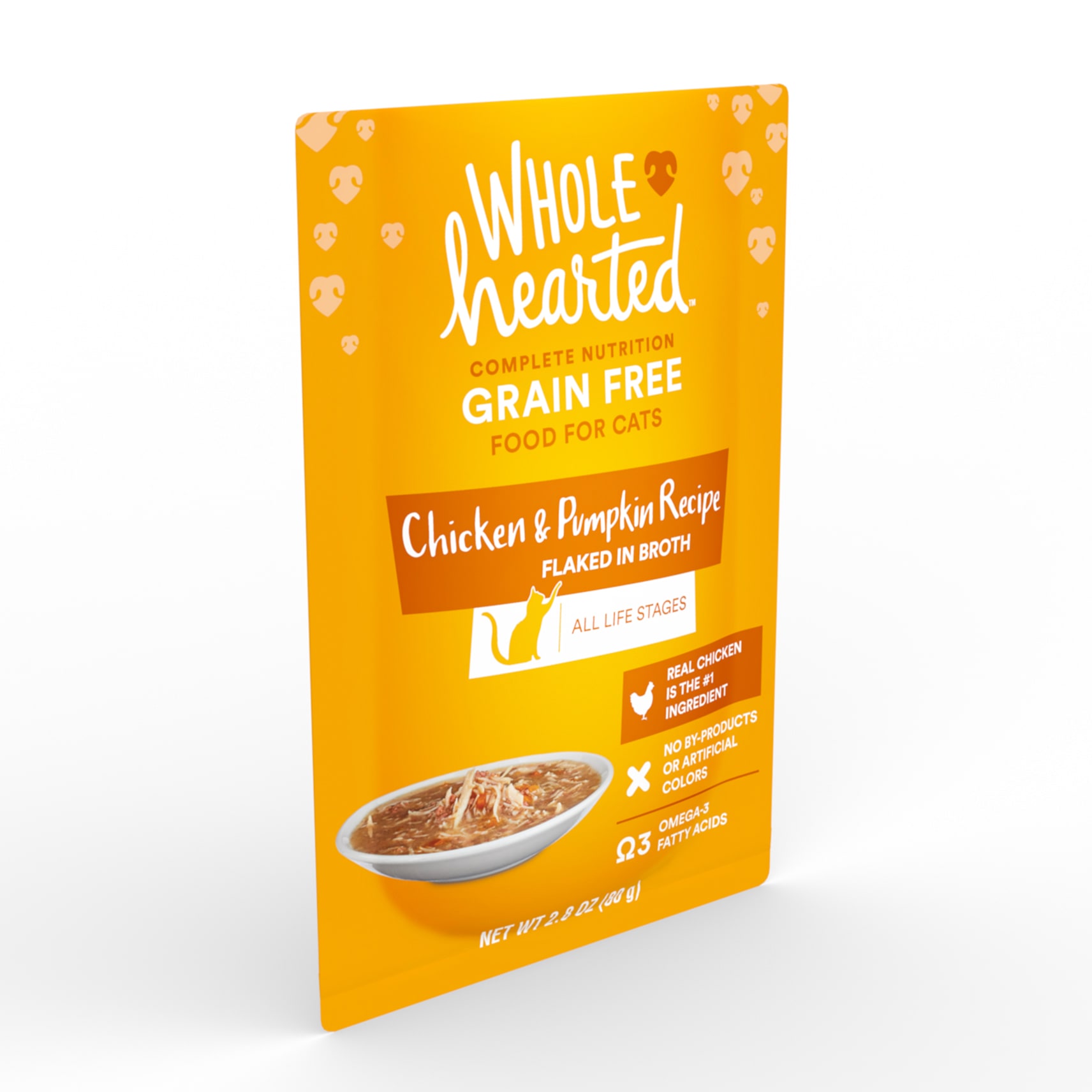 WHOLEHEARTED Grain Free Chicken amp; Pumpkin Recipe Flaked in Broth Wet Cat Food， 2.8 oz.， Case of 12