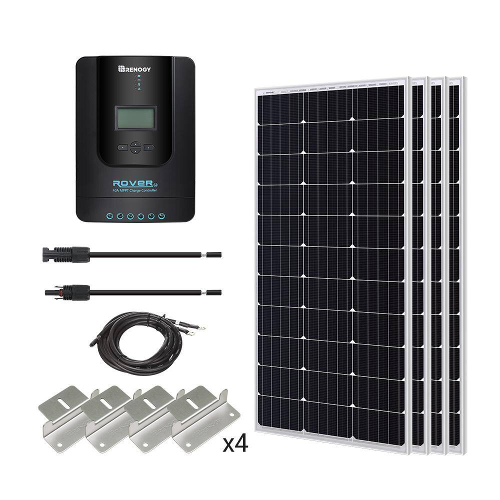 Renogy 400-Watt 12-Volt Off-Grid Solar Starter Kit w 4-Piece 100W Monocrystalline Panel and 40A MPPT Rover Charge Controller STARTER400DR40