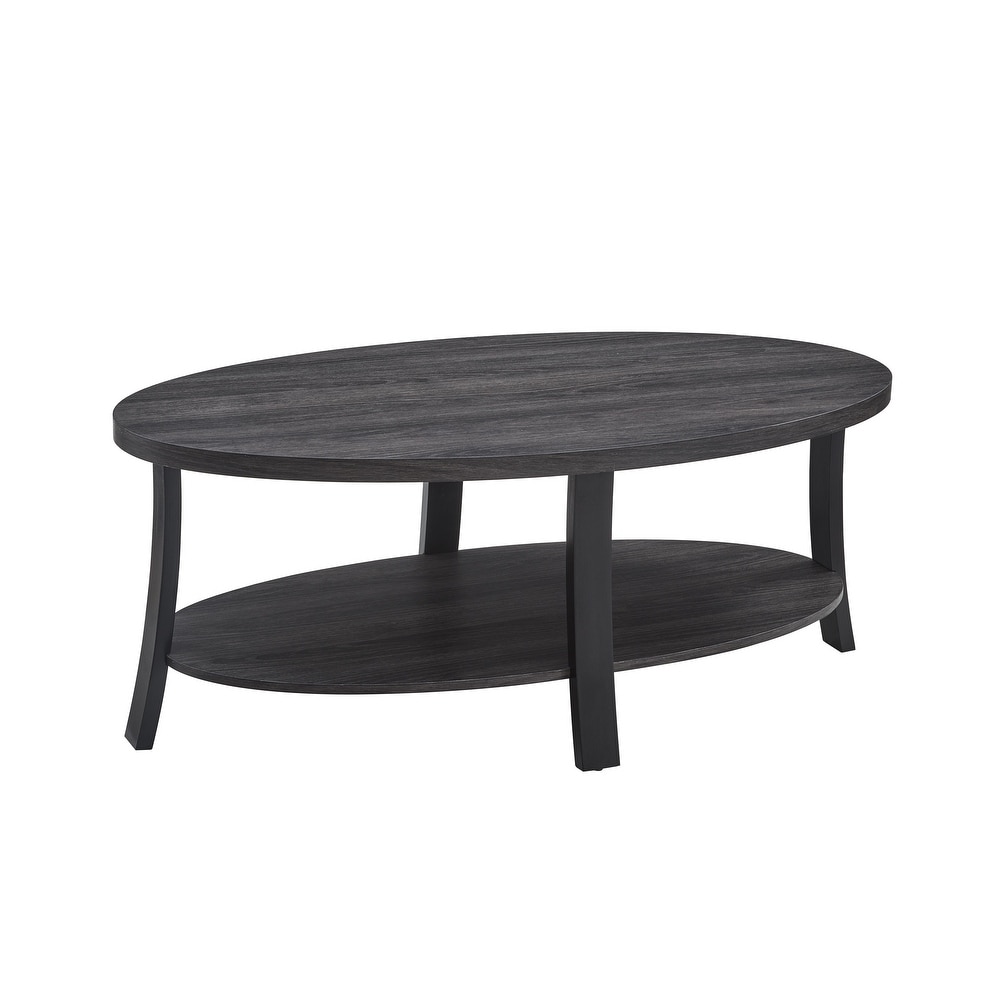 Roundhill Furniture Anze Contemporary Oval Wood Shelf 3 Piece Coffee Table Set