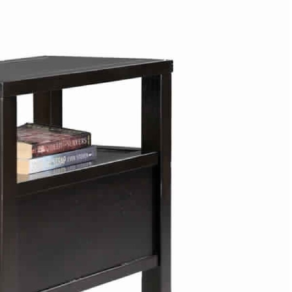 Wooden End Table with Upper Shelf and 2 Drawers， Dark Brown