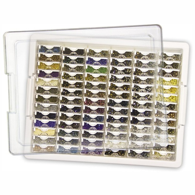 Elizabeth Ward Bead Storage Solutions 82 Piece Stackable Organizer Tray With Lid 78 Tiny Compartments For Seed Beads And Crystals Clear 2 Pack