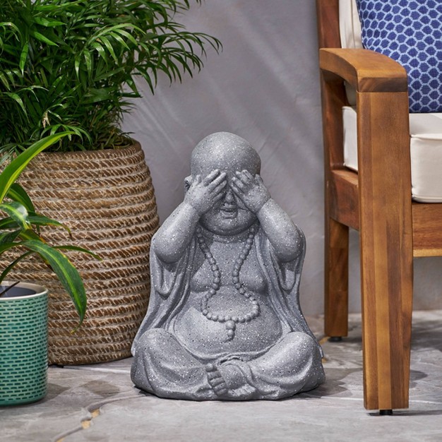 Harrod Outdoor See No Evil Monk Garden Statue Stone Gray Christopher Knight Home