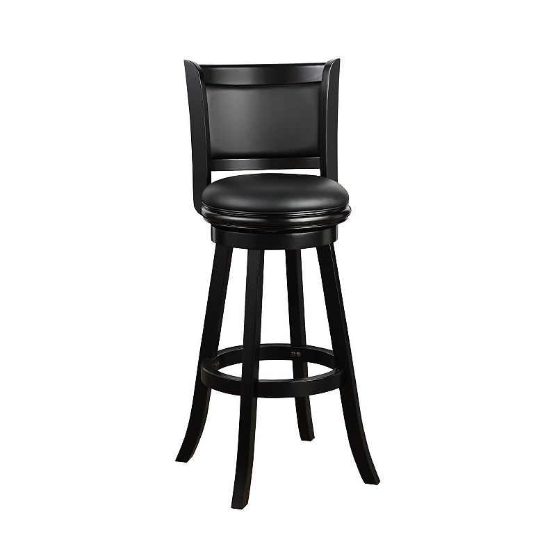 Pio 34 Inch Extra Tall Swivel Bar Stool， Solid Wood， Faux Leather， Black