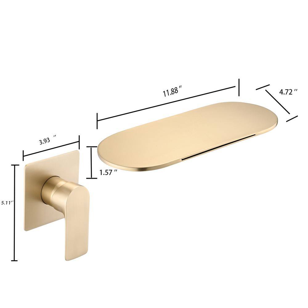 Magic Home Single-Handle Wall Mounted Bathroom Waterfall Sink and Tub Faucet in Brushed Gold CS-W121749827