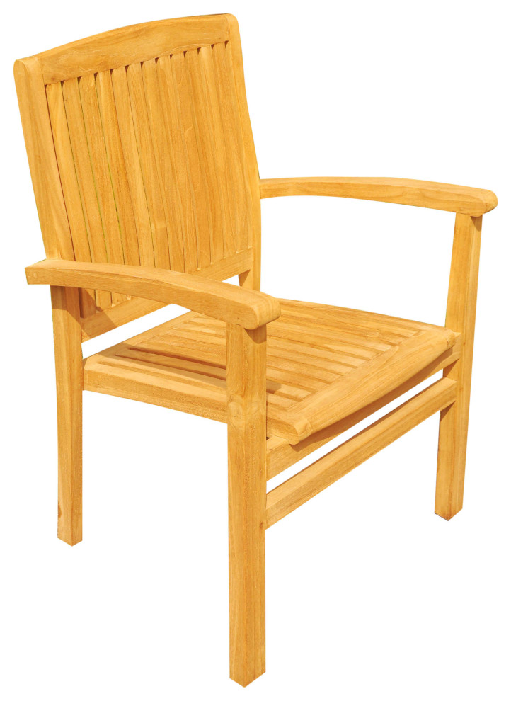 Wave Stacking Arm Chairs  Teak Outdoor Dining Patio  Set of 2   Transitional   Outdoor Dining Chairs   by Teak Deals  Houzz