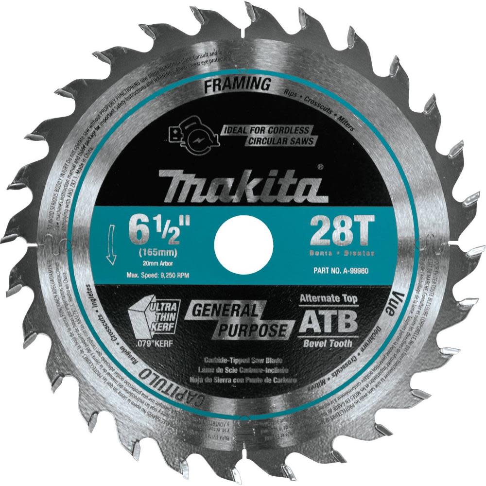 6-1/2 28T Carbide-Tipped Cordless Plunge Saw Blade ;