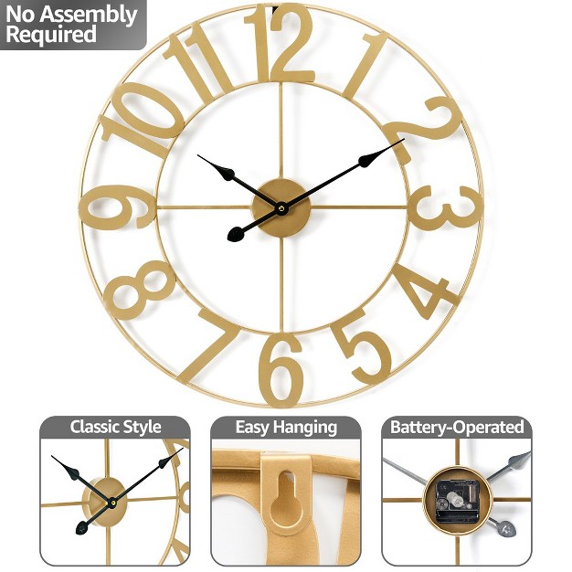 Sorbus Large Wall Clock For Living Room Decor Numeral Wall Clock For Kitchen 16 inch Wall Clock Decorative gold