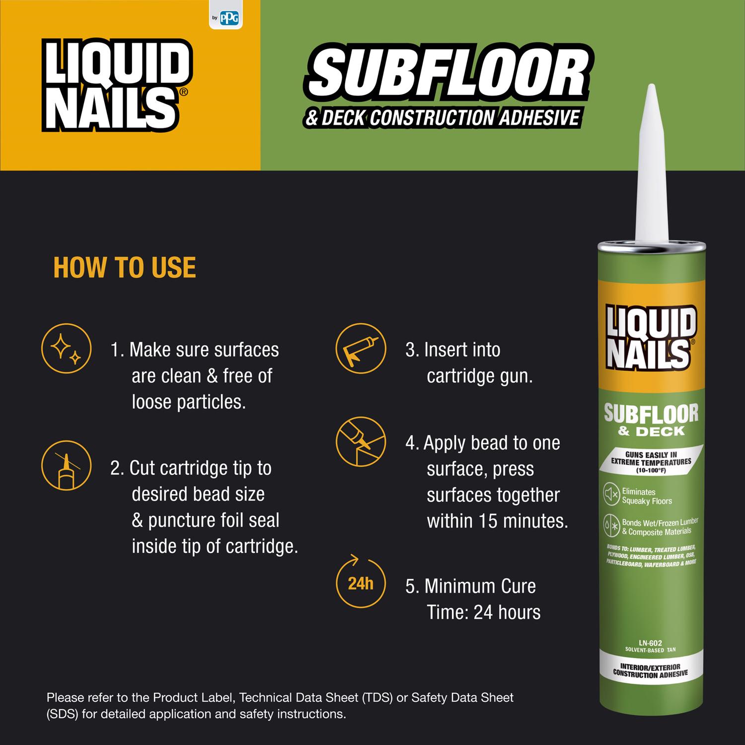 Liquid Nails Subfloor \u0026 Deck Synthetic Rubber Construction Adhesive 10 oz