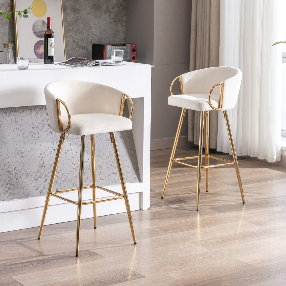 39.37 Inch High Velvet Bar Stools With Golden legs (Set of 2)   N/A