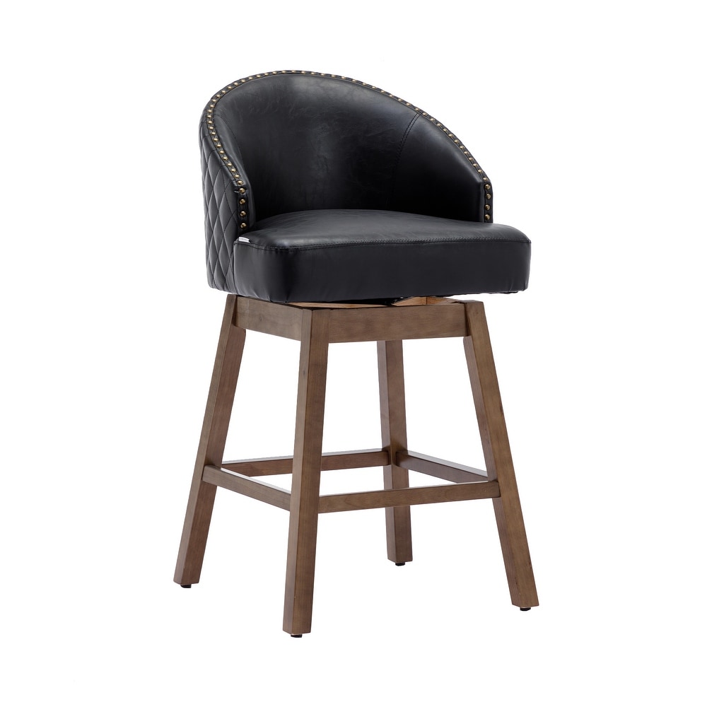 Upholstered PU Leather Swivel Barstool with Footrest  Set of 2