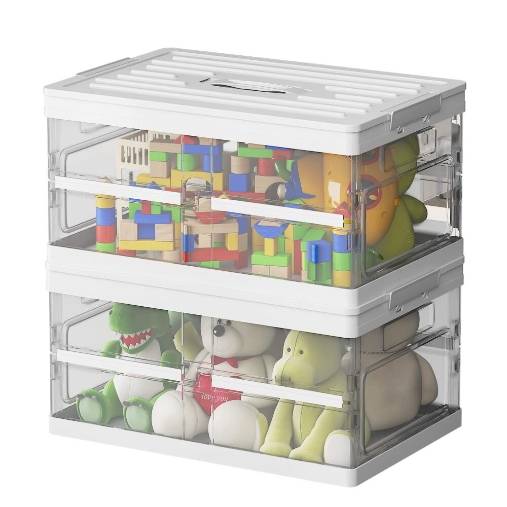 Stackable 2 Pack Collapsible Storage Bins with Lids Clear Plastic Box