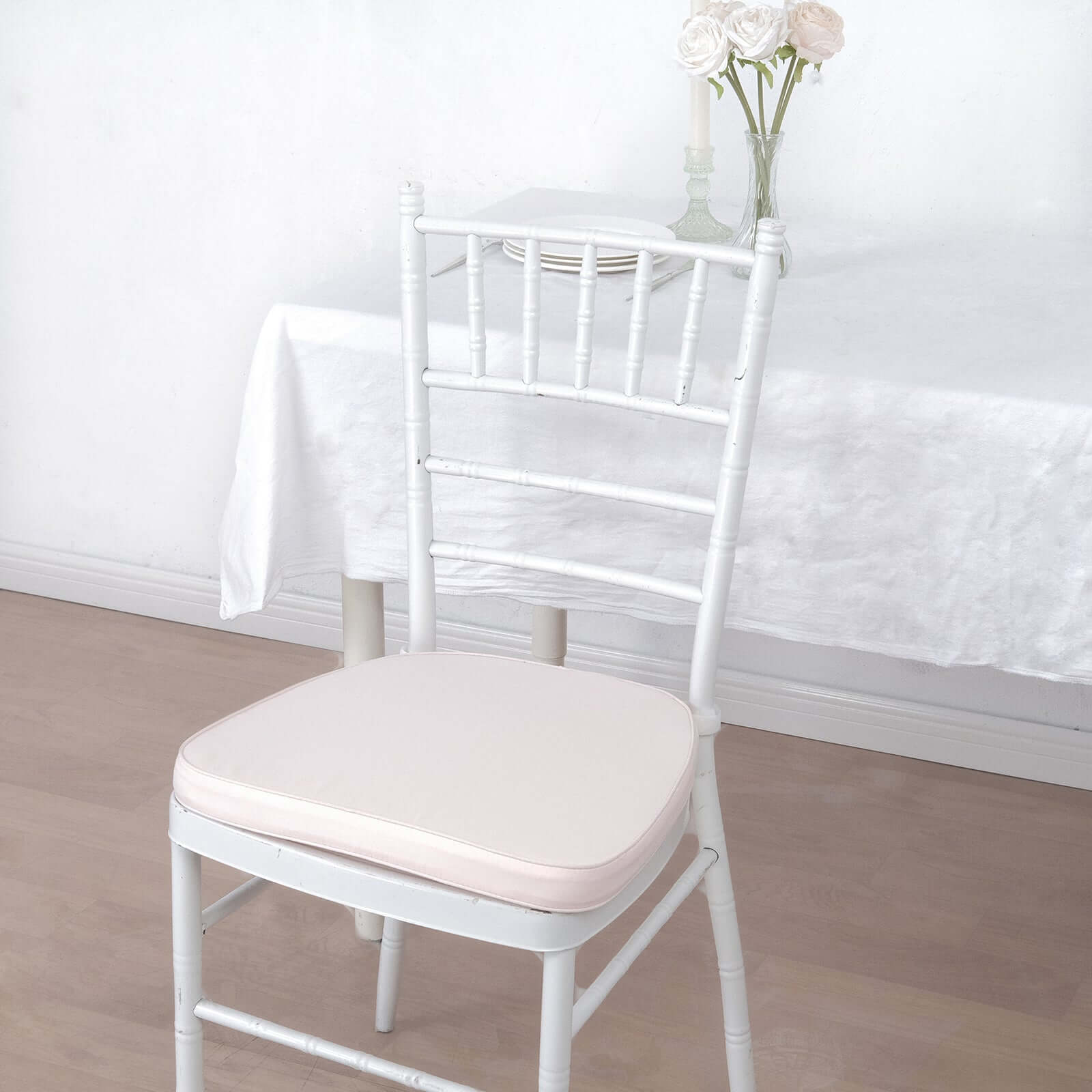 Blush Chiavari Chair Pad, Memory Foam Seat Cushion With Ties and Removable Cover 1.5