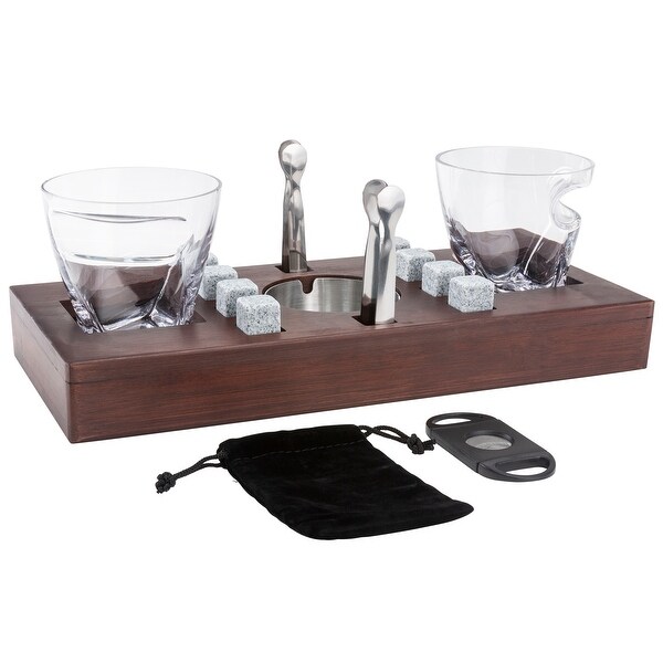 Whiskey Glasses With Mounted Cigar Rest and accessories -14 pcs