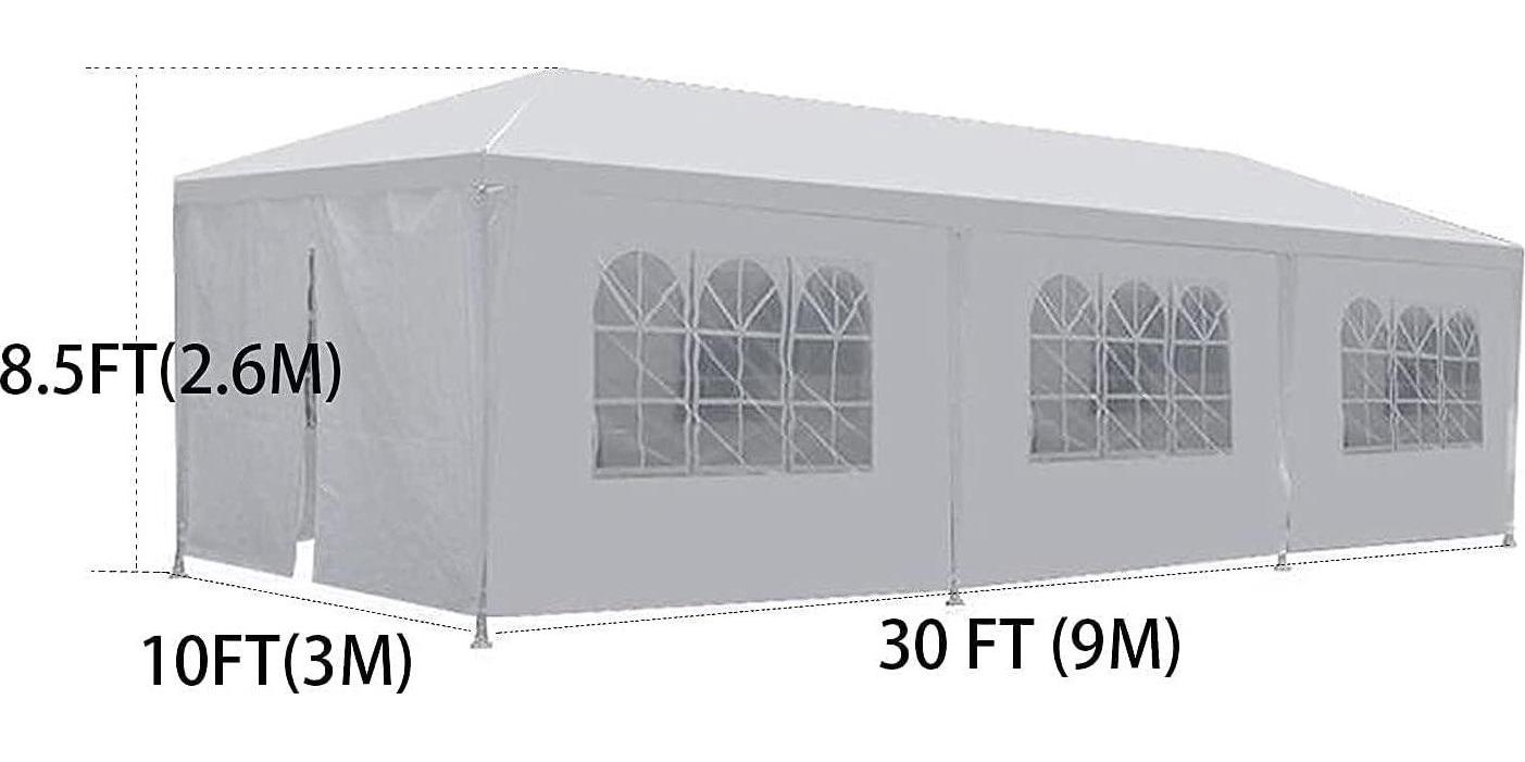 SUGIFT 10x30and#8242; Outdoor Canopy Party Wedding Tent White Gazebo with 5 Side Walls