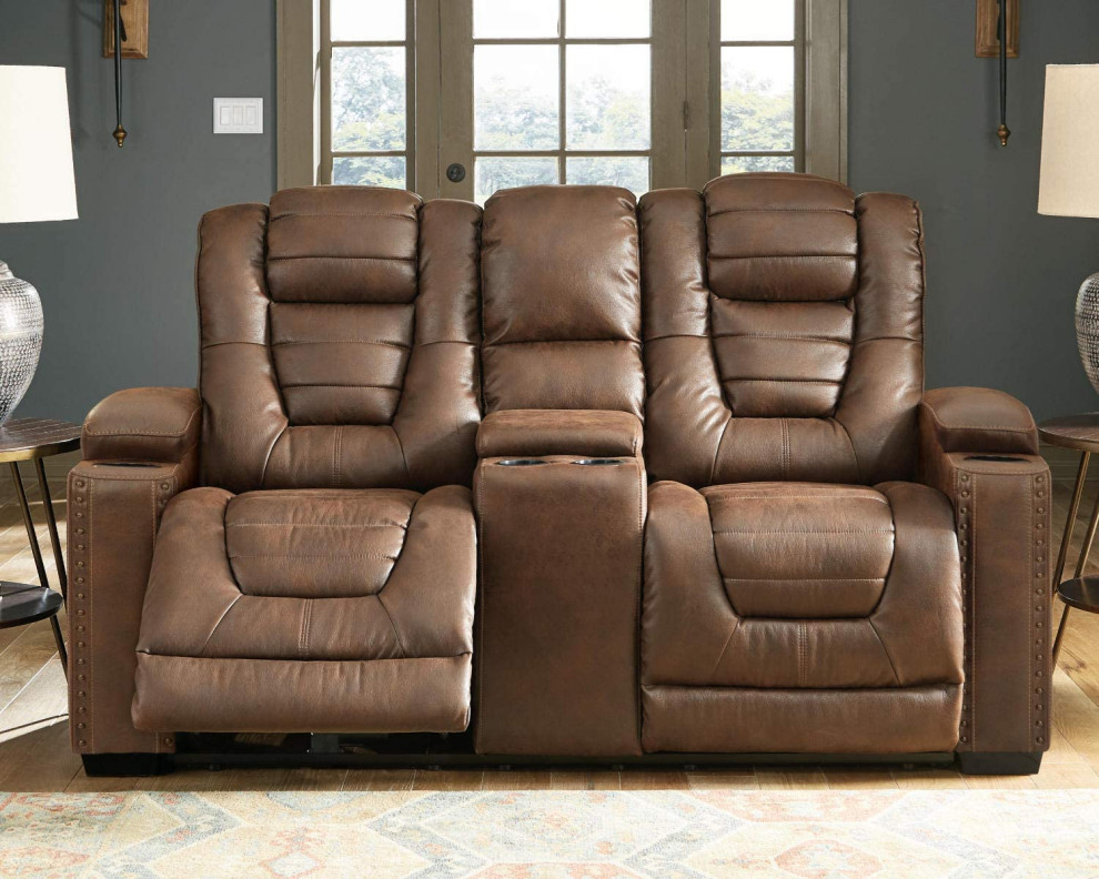 Modern Theater Seating  Faux Leather Seat With Arm Storage  ampCup Holders  Brown   Transitional   Theater Seating   by Decor Love  Houzz