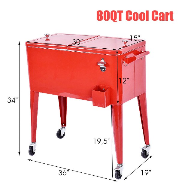 Costway Red Outdoor Patio 80 Quart Cooler Cart Ice Beer Beverage Chest Party Portable