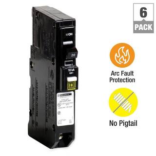 Square D QO 20 Amp Single-Pole Plug-On Neutral Combination Arc Fault Circuit Breaker (6-Pack) QO120PCAFIC6