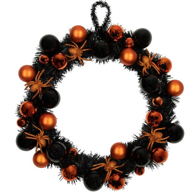 Northlight Orange Spiders And Ornaments Halloween Wreath 18 inch Unlit