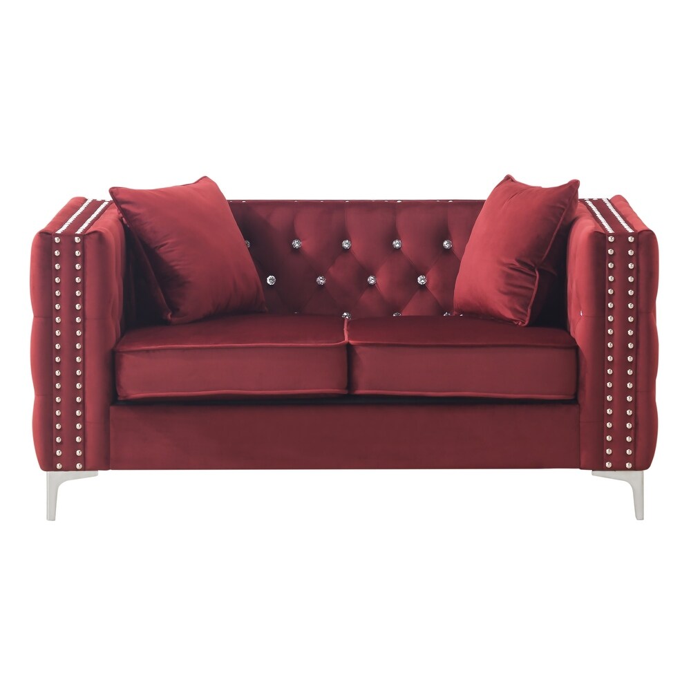 Paige 63 in. Velvet 2 Seater Sofa with 2 Throw Pillow   63\