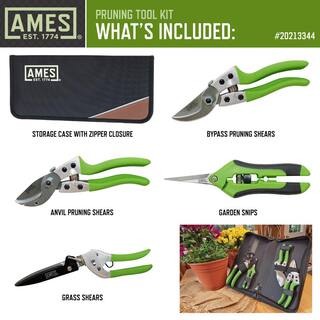 Ames 7.09 in. Pruning Shears Kit with Case (4-Piece) 20213344