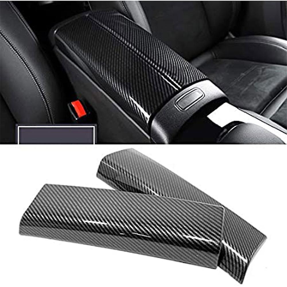 2pcs Car Armrest Cover Carbon Fiber Design Central Control Box Armrest Abs Decorative Frame Black For 2020-2021 Mercedes-benz Cla C118 W118