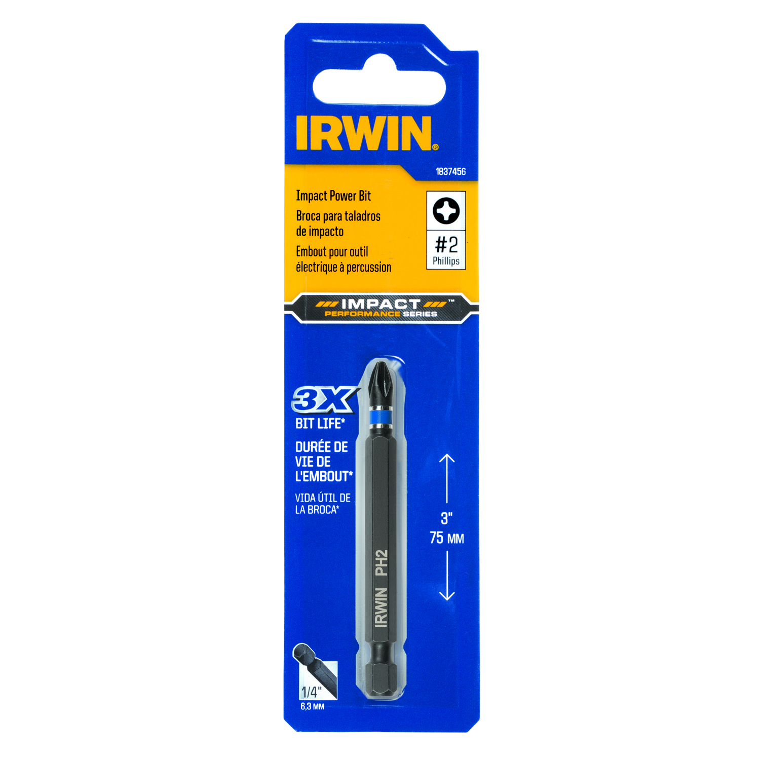 Irwin Impact Performance Series Phillips #2 X 3 in. L Power Bit S2 Tool Steel 1 pk