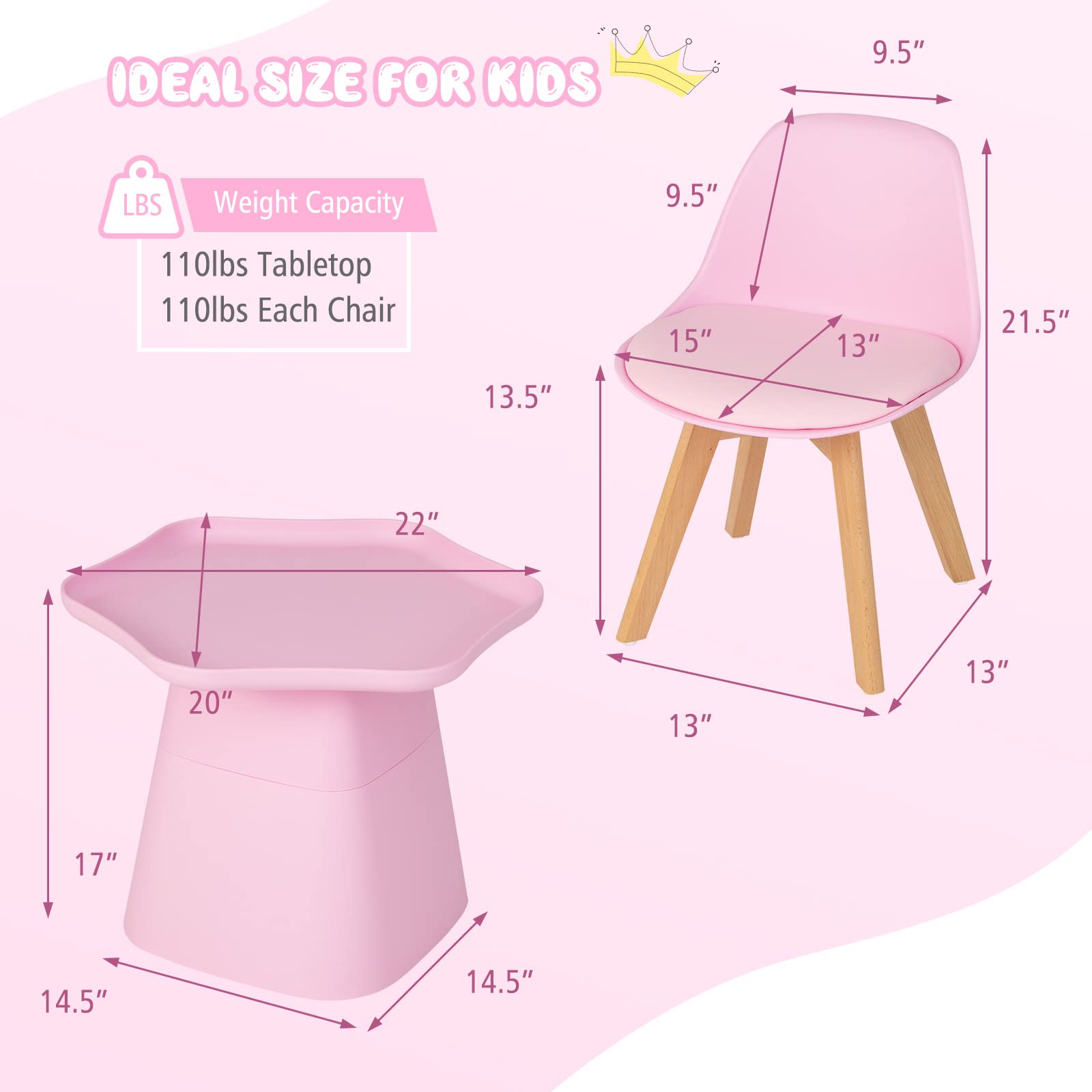 Costzon Kids Table and Chair Set, 3 Piece Activity Table with Padded Seat & Beech Legs for Children