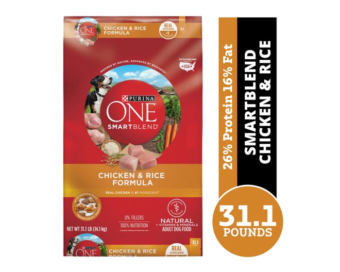 Purina ONE SmartBlend Natural Chicken  Rice Formula Adult Dry Dog Food， 31.1 lb. Bag