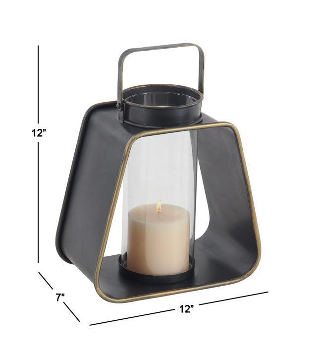 Decmode Modern 12 X 12 Inch Black Metal And Glass Candle Lantern