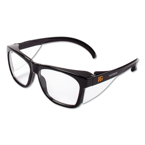 KleenGuard Maverick Safety Glasses， Black， Polycarbonate Frame， Clear Lens， 12/Box (49309)