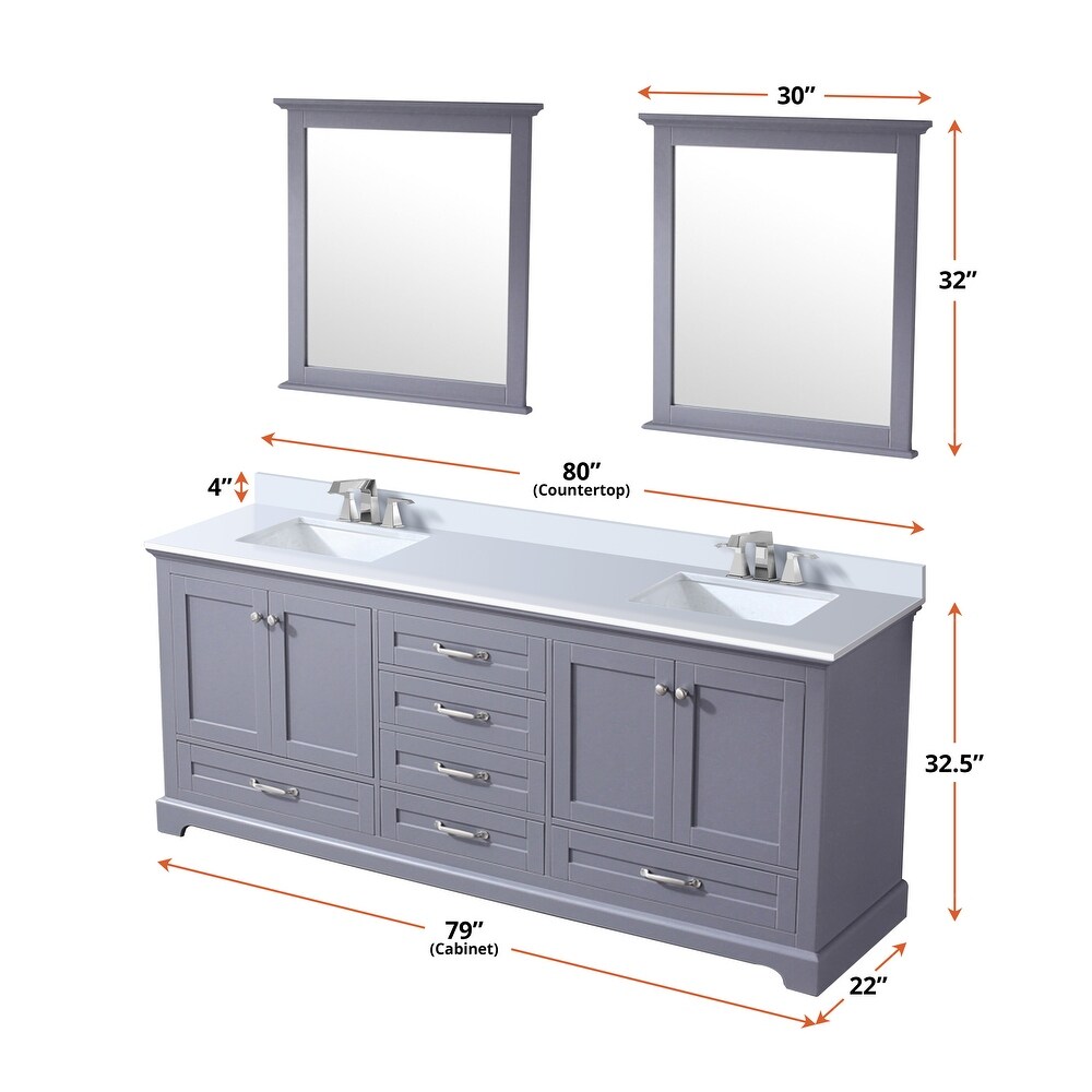 Dukes 80 in. W x 22 in. D Dark Grey Double Bath Vanity  White Quartz Top  Faucet Set  and 30 in. Mirrors