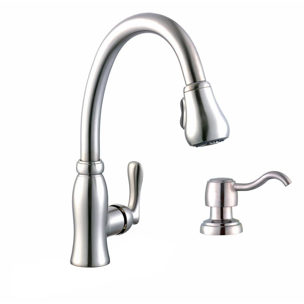 Glacier Bay Pavilion Single-Handle Pull-Down Sprayer Kitchen Faucet with Soap Dispenser in Stainless Steel HD67780-0008D2